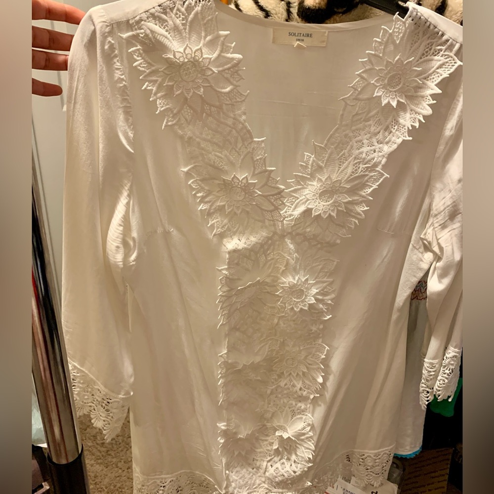 Solitaire White Swimsuit Cover Up Tunic Top 3/4 Sleeve SZ M. - Picture 8 of 9
